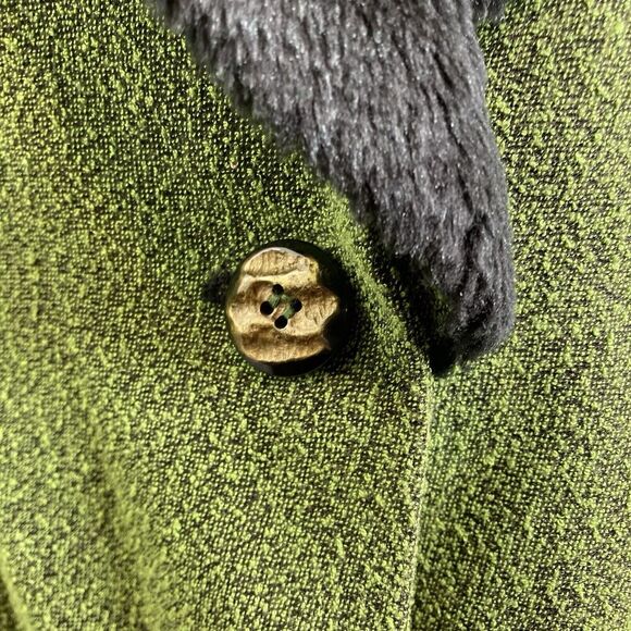 Vintage Clio Pistachio Green Jacket Size 4 Textured Blazer Faux Fur Collar Glam - Picture 7 of 11